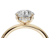 Round Hidden Halo Engagement Ring Setting | Thin Plain Band | Yellow Gold