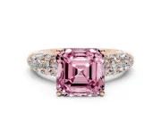 Asscher Cut Multi Row Pave Engagement Ring Setting for a Fancy Pink Lab-Grown Diamond | Rose Gold