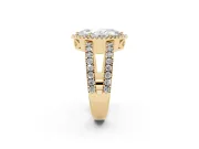 Marquise Cut Diamond Halo Ring Set in Yellow gold with Pavé Split Shank and Prong Setting
