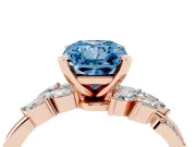 Fancy Blue Radiant Cut Diamond Solitaire Ring Set in Rose gold with Marquise Twist Band and Prong Setting