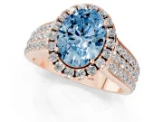 Oval Pavé Engagement Ring Setting for a Fancy Blue Lab-Grown Diamond | Wide Three-Row Band | Rose Gold