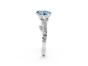 Fancy Blue Pear Cut Diamond Solitaire Leaf-Inspired Ring Set in Silver with Pavé Band and Prong Setting