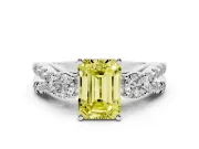 Fancy Yellow Emerald Cut Diamond Three-Stone Ring Set in Silver with Pavé Split Shank and Prong Setting