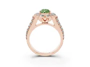 Fancy Green Pear Cut Diamond Halo Engagement Ring Set in Rose gold with Split Shank and Prong Setting