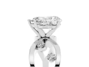 Pear Cut Diamond Solitaire Ring Set in Silver with Side Stones on Criss-Cross Band and Prong Setting
