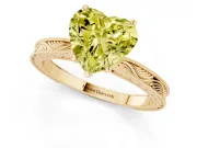 Fancy Yellow Heart Cut Diamond Solitaire Milgrain Engraved Band Set in Yellow gold with Prong Setting