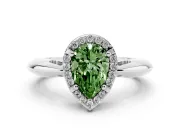 Fancy Green Pear Cut Diamond Halo Engagement Ring Set in Platinum with Plain Split Shank and Prong Setting
