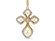 Round Lab-Grown Diamond Graduated Filigree Cross Pendant Necklace | Milgrain Edges | Yellow Gold