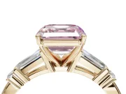 Asscher Cut Tapered Baguette Engagement Ring Setting for a Fancy Pink Lab-Grown Diamond | Bar Set Sides | Yellow Gold