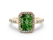 Radiant Cut Pave Halo Engagement Ring Setting for a Fancy Green Lab-Grown Diamond | Yellow Gold