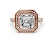 Asscher Cut Vintage Milgrain Halo Engagement Ring Setting | Bezel Head | Rose Gold
