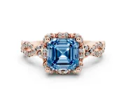 Asscher Cut Milgrain Halo Engagement Ring Setting for a Fancy Blue Lab-Grown Diamond | Graduated Shoulders | Rose Gold