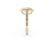 Pear Cut Diamond Halo Pavé Engagement Ring Set in Yellow gold with Bezel Setting