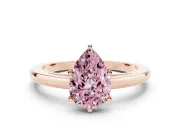 Fancy Pink Pear Cut Diamond Solitaire Engagement Ring Set in Rose gold with Prong Setting on a Classic Band