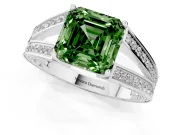 Fancy Green Asscher Cut Diamond Split Shank Ring Set in Silver with Pavé Band and Prong Setting