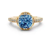 Cushion Cut Floral Pavé Engagement Ring Setting for a Fancy Blue Lab-Grown Diamond | Yellow Gold