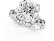 Radiant Cut Diamond Floral Halo Ring Set in White gold with Shared Prong Band