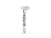 Pear Cut Diamond Solitaire Engagement Ring Set in Silver with Milgrain Bezel Accent Band