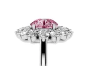 Round Floral Halo Engagement Ring Setting for a Fancy Pink Lab-Grown Diamond | Plain Band | Platinum
