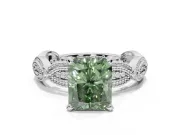 Radiant Cut Vintage Engagement Ring Setting for a Fancy Green Lab-Grown Diamond | Graduated Stations | Sterling Silver