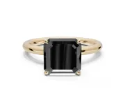 Asscher Cut Hidden Halo Engagement Ring Setting for a Black Center | Thin Plain Band | Yellow Gold