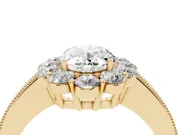 Oval Vintage Halo Engagement Ring Setting | Milgrain Channel Band | Yellow Gold