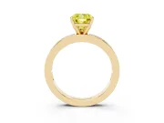 Fancy Yellow Cushion Cut Diamond Solitaire Ring Set in Yellow gold with Channel-Set Baguette Band and Prong Setting