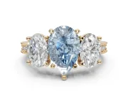 Pear-Shaped Vintage Three Stone Engagement Ring Setting for a Fancy Blue Lab-Grown Diamond | Yellow Gold