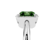 Fancy Green Asscher Cut Diamond Halo Engagement Ring Set in Platinum with Plain Split Shank and Prong Setting