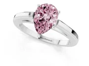 Fancy Pink Pear Cut Diamond Solitaire Ring Set in Silver with Prong Setting and Classic Band