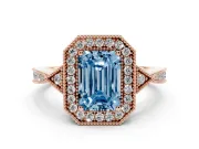 Emerald Cut Milgrain Halo Engagement Ring Setting for a Fancy Blue Lab-Grown Diamond | Graduated Pavé | Rose Gold