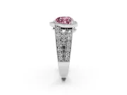Fancy Pink Heart Cut Diamond Halo Ring Set in White gold with Accent Split Shank and Prong Setting