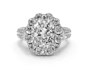 Radiant Cut Diamond Halo Engagement Ring Set in White gold with Split Shank and Prong Setting