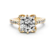 Round Floral Petal Engagement Ring Setting | Petal Accents | Yellow Gold