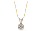Round Lab-Grown Diamond Halo Pendant Necklace | Pavé Split Bail | Yellow Gold