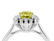 Fancy Yellow Emerald Cut Diamond Halo Ring Set in Platinum with Plain Solitaire Band and Prong Setting