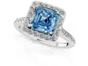 Asscher Cut Halo Engagement Ring Setting for a Fancy Blue Lab-Grown Diamond | Platinum - Design NV-24729