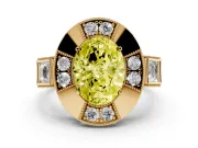 Fancy Yellow Oval Cut Diamond Milgrain Halo Ring Set in Yellow gold with Split Shank