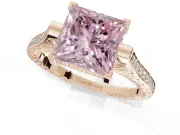 Princess Cut Vintage Cathedral Engagement Ring Setting for a Fancy Pink Lab-Grown Diamond | Carved Band | Rose Gold
