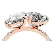 Emerald Cut and Heart-Shaped Lab-Grown Diamond Toi et Moi Engagement Ring | Pavé Band | Rose Gold