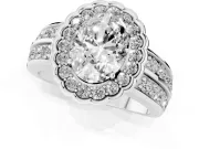 Oval Scalloped Halo Engagement Ring Setting | Double Row Band | White Gold