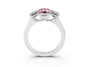 Emerald Cut Three Stone Engagement Ring Setting for a Fancy Pink Lab-Grown Diamond | Basket Prong Heads | Platinum