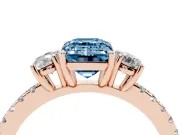 Emerald Cut Three Stone Engagement Ring Setting for a Fancy Blue Lab-Grown Diamond | Pave Shoulders | Rose Gold