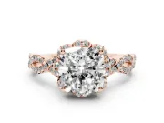 Cushion Cut Milgrain Halo Engagement Ring Setting | Graduated Shoulders | Rose Gold
