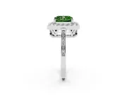 Fancy Green Radiant Cut Diamond Halo Ring Set in Silver with Accent-Lined Split Shank and Prong Setting