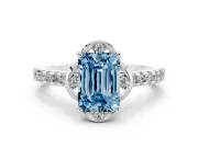 Emerald Cut Floral Engagement Ring Setting for a Fancy Blue Lab-Grown Diamond | Pavé Band | Platinum