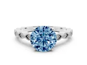Round Milgrain Solitaire Engagement Ring Setting for a Fancy Blue Lab-Grown Diamond | Scalloped Band | Sterling Silver