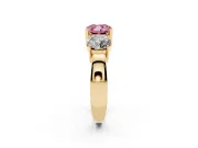 Cushion Cut Three Stone Engagement Ring Setting for a Fancy Pink Lab-Grown Diamond | Wide Plain Band | Yellow Gold