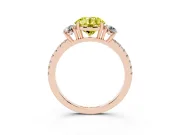 Fancy Yellow Round Cut Diamond Three-Stone Ring Set in Rose gold with Pavé Band and Graduated Sides