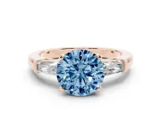 Round Three Stone Engagement Ring Setting for a Fancy Blue Lab-Grown Diamond | Tapered Baguettes | Rose Gold
